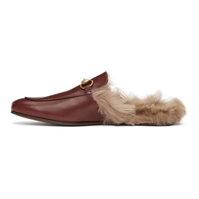 Gucci Burgundy Princetown Loafers